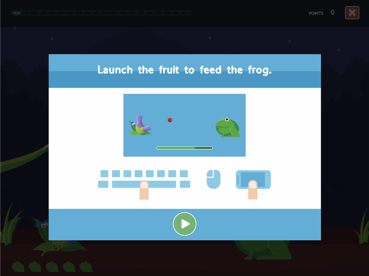 Feed the frog instruction screen